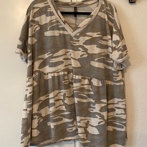 Camo babydoll top, size XL.